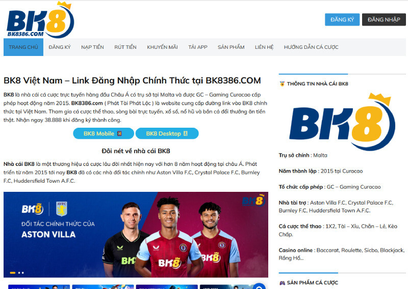 BK8386.COM | Link truy cập BK8 chính thức tại Việt Nam