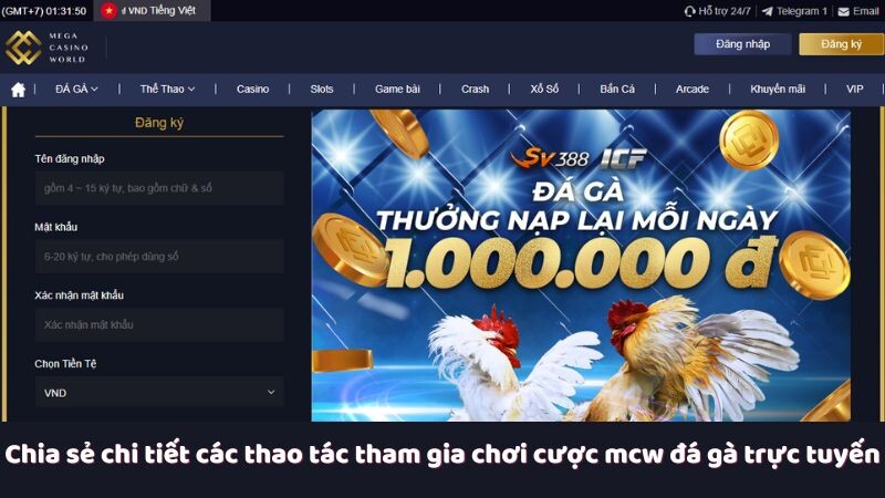 Chia sẻ chi tiết các thao tác tham gia chơi cược mcw đá gà trực tuyến